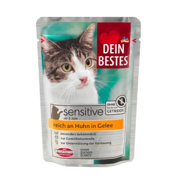 پوچ مخصوص گربه های حساس دین بستس با طعم مرغ در ژله وزن 100 گرم