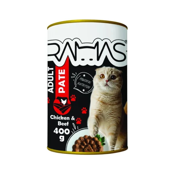 کنسرو گربه راماس مدل PATE طعم مرغ و گوشت وزن 400 گرم