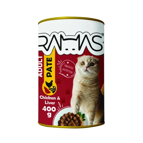 کنسرو گربه راماس مدل PATE طعم مرغ و جگر وزن 400 گرم